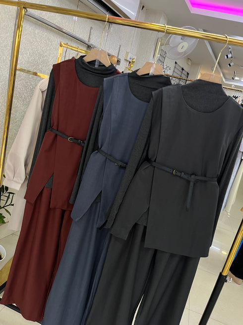 Women Elegant Turtleneck,Vest With Pant Sets